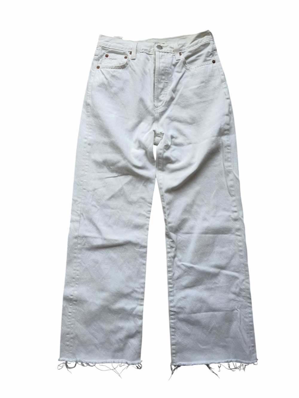 Aritzia Denim Forum Farrah high rise white raw hem jeans